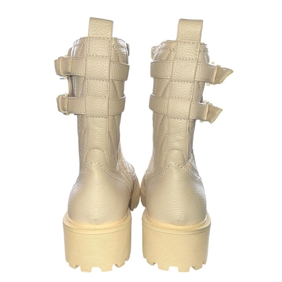 Guess Oaks “G” Logo Quilted Hiker Boots Lace Up Buckle Flap Winter White Size 8 - Picture 7 of 11